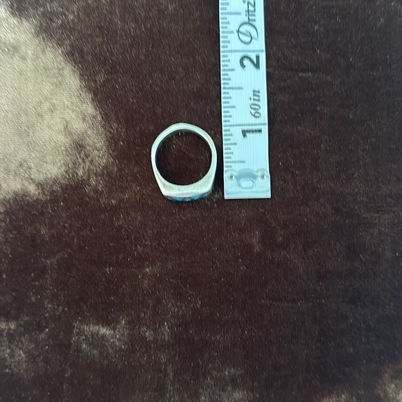 Vintage Zuni Wide Sterling Silver and Turquoise Chip Inlay Ring Southwestern - Picture 4 of 12